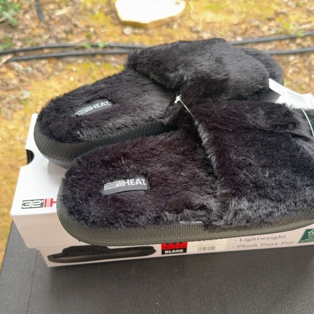 32 Degrees Heat Women's Plush Cushion Slide Slippers Balck - NEW!!